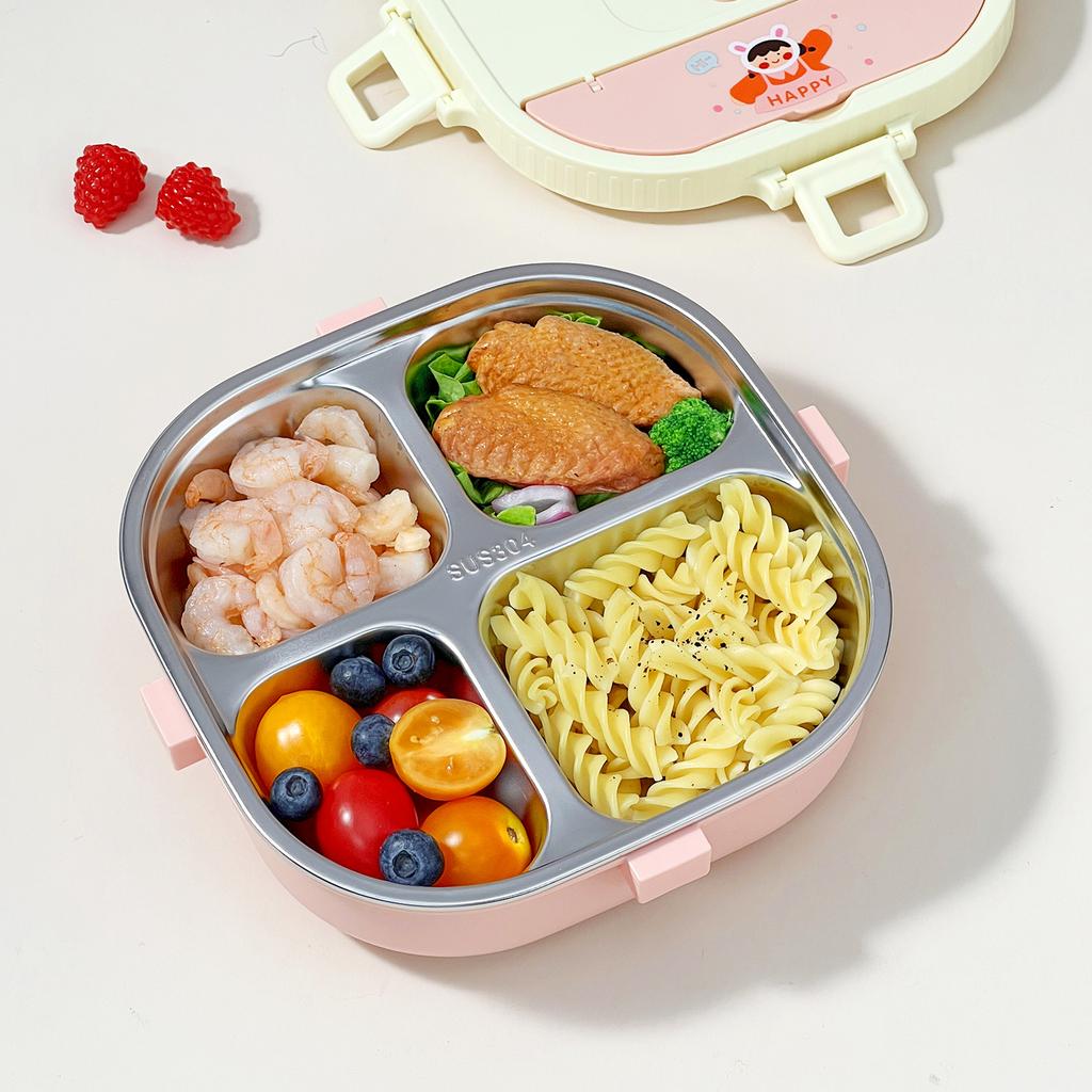WORTHBUY 4/5 Compartment Portable Bento Lunch Box Microwave Safe Sealed 304 Stainless Steel Lunch Container Set For Kids Student