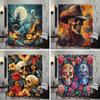 Spooky Halloween Skeleton Shower Curtain Skull Flower Dinosaur Western Cowboy Polyester Fabric Shower Curtains Bathroom Decor