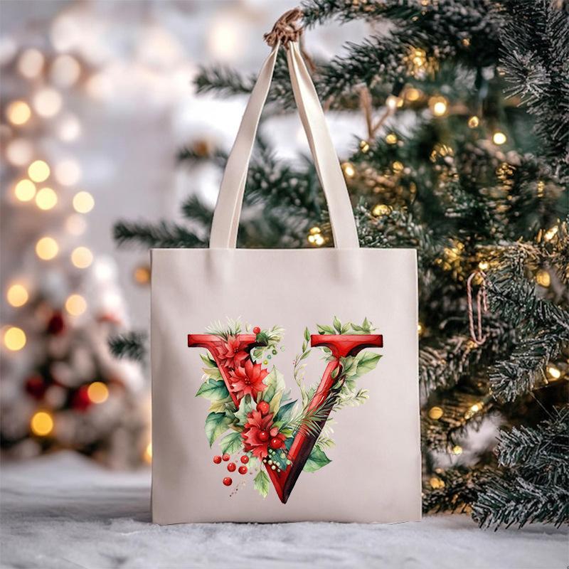 Christmas letter flower print niche trend tote bag shoulder bag