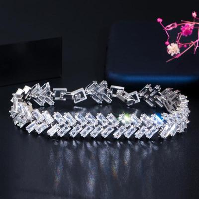 WWJ High Quality Sparkling Baguette Cubic Zirconia Bridal Bangle Bracelets