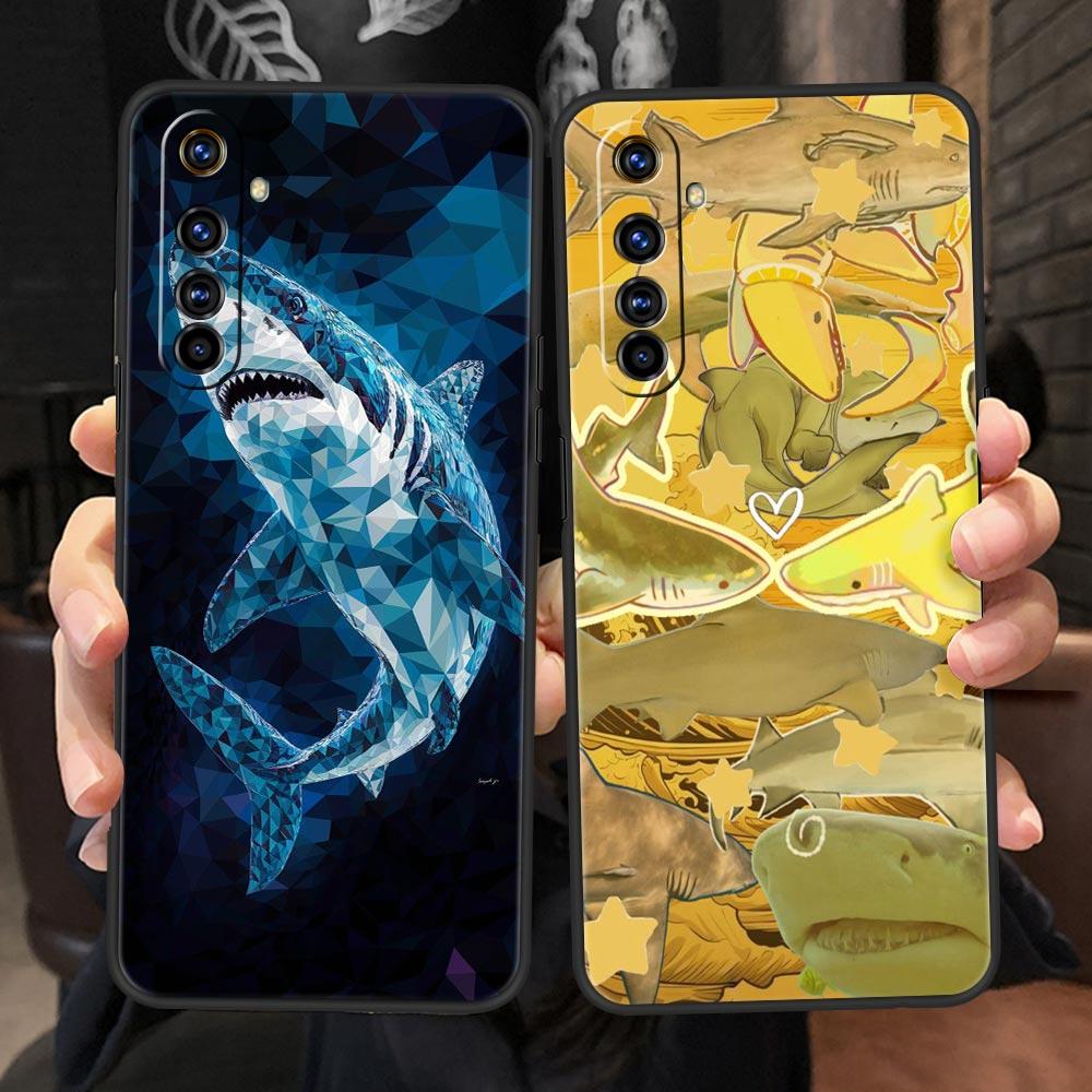 Seaside Sharks Pattern Soft TPU For Realme 13 12 11 10 9 Pro Plus GT3 GT2 C21 C25 C35 C53 C55 C67 Pro 5G Phone Case Cover Fundas