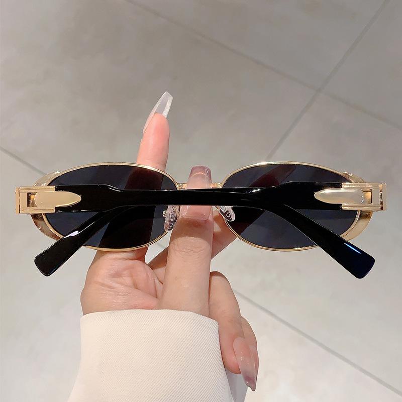 Luxury Brand Designer Metal Oval Sunglasses Women For Men Popular Vintage Sun Glasses Punk Outdoor Driving Hip Hop Eyewear Uv400