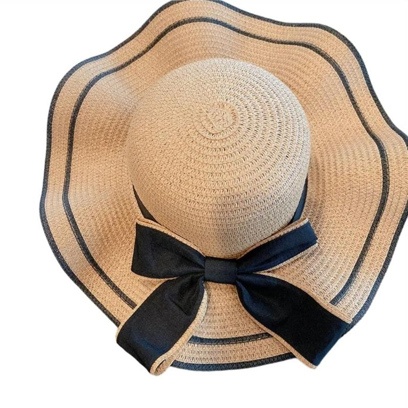 Elegant Ribbon Bow Straw Hat Handwoven Breathable Elegant Bowknot Belt Hat Holiday Vacation Hat Western Sun Hat