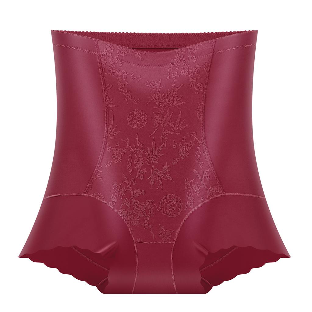 Women's National Style Relief Jacquard Lace Breathable Non Scar Shape Shaped High Waist Belly Lift Hip Flat Angle Underwear