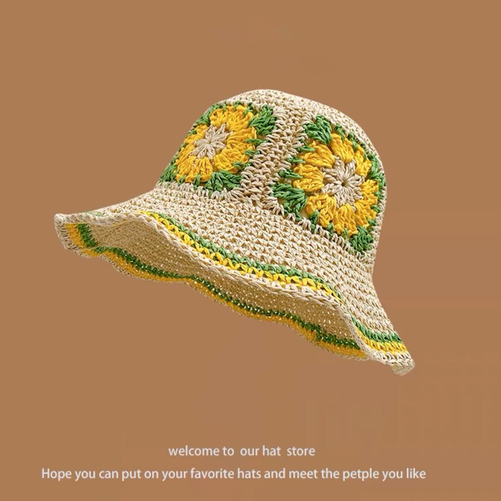 Hat Women's Spring and Summer Versatile Big Brim Straw Hat Summer Seaside Bucket Hat Face Small Sunscreen Hat Sun Hat