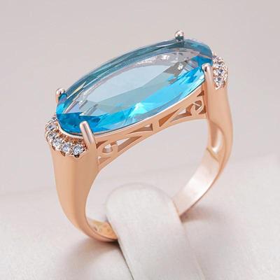 Blue Large Zircon Luxury Women Rings Golden Personality Jewelry Oval Geometric Rings Accessories