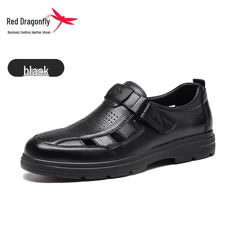 Red Dragonfly Men s Closed-Toe Summer Sandals - Breathable Leather and Cool Hollow Design for Comfort. 40