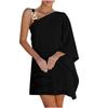 Women's Sexy Off-the-Shoulder One Strap Sloping Shoulder Solid Color Midi Dress