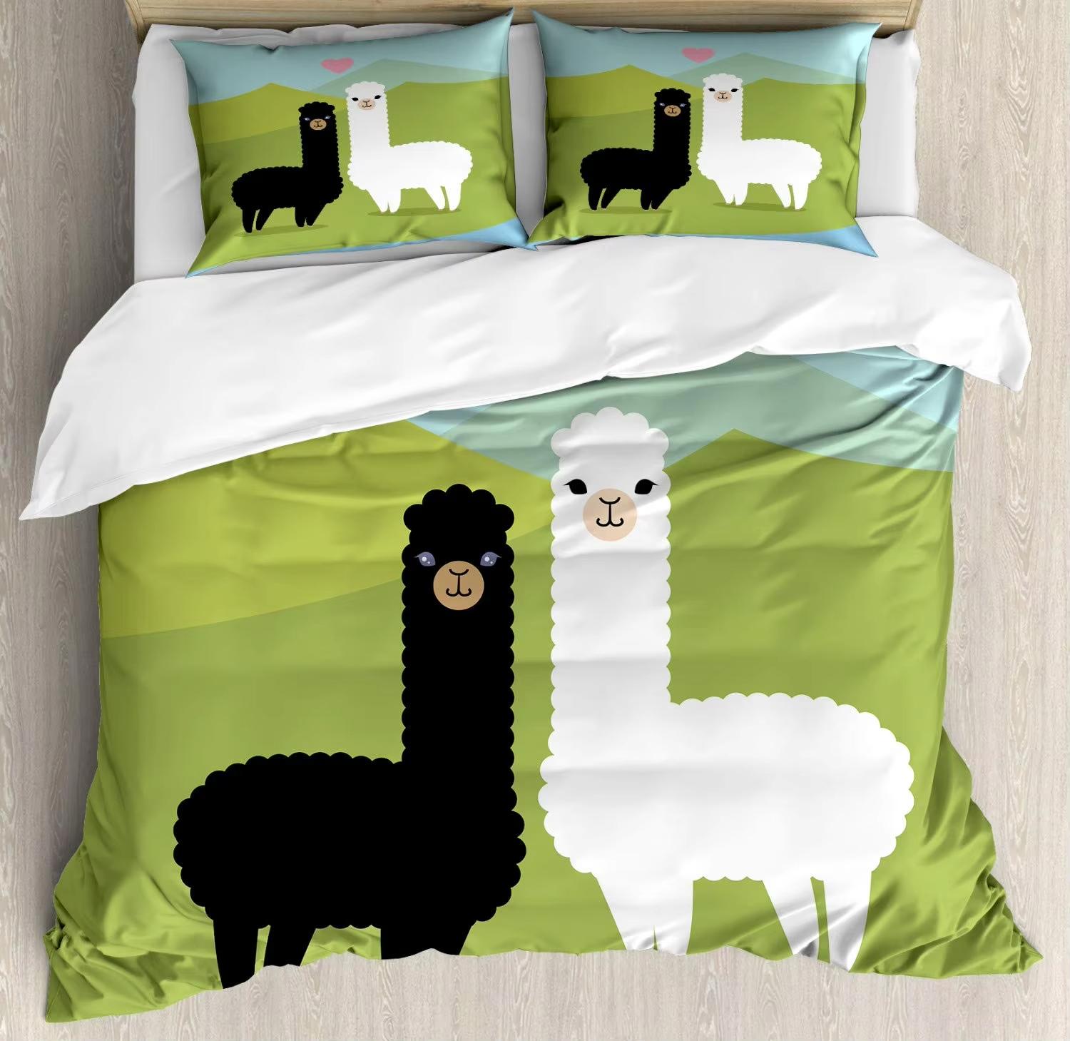 

Alpaca Duvet Cover Set Boys Girls Cute Cartoon Animal Comforter Covers Kids and Teenagers Room Green Bedding 2/3 Pcs with Zipper EU Single(135x200cm)