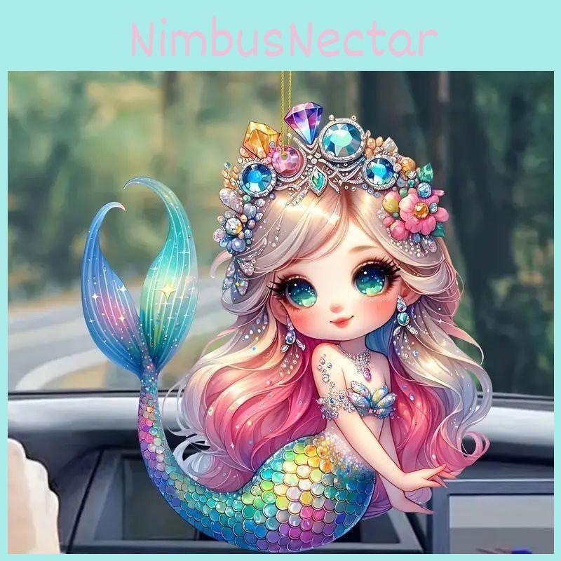 Flat Acrylic Mermaid Surface Pendant With Fun Cartoon Style For Inside Car