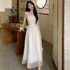 Women's 2024 French White Spaghetti Strap Slimming Evening Dress