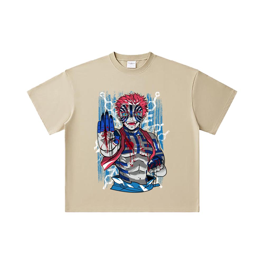 260 GSM Double Yarn 32 Count 100% Cotton Demon Slayer V79 Akaza Print Unisex Heavy Cotton T Shirt
