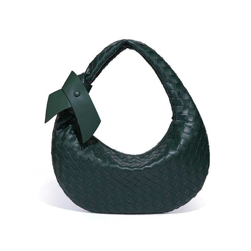 Dameshandtas met grote capaciteit, geweven, enkele schouder, casual stijl, trendy halvemaanvormige dumplingtas, modieuze handtas/onderarmtas black