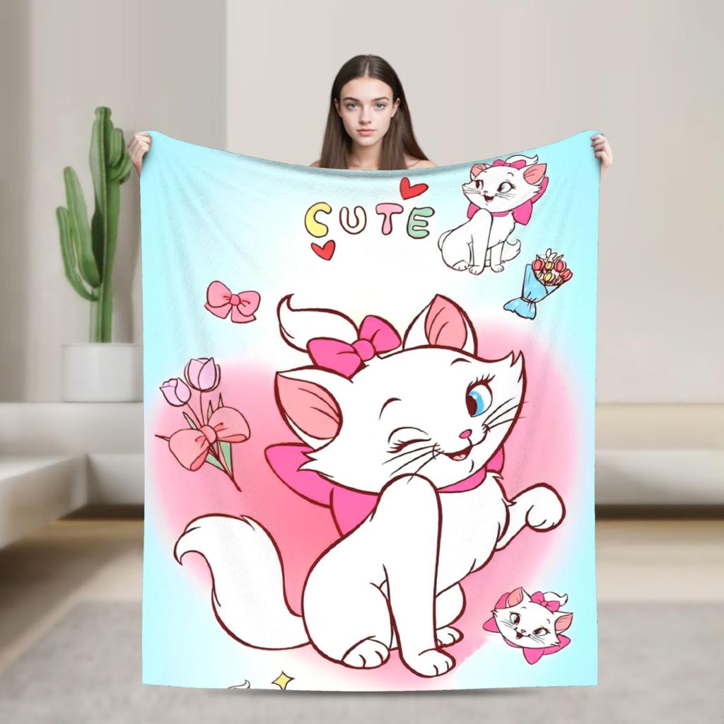 Marie Cat Cartoon  Warm Soft Blanket  Camping Plush Throw Blanket Fashion Home Decor Flannel Bedspread Sofa Bed Cover
