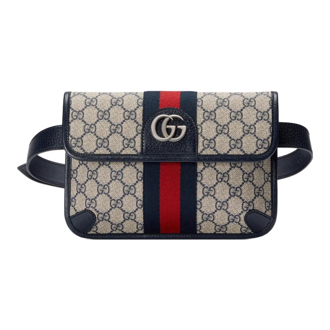 

GUCCI Ophidia Vintage Monogram Logo Silver Label Red & Blue Webbing Shoulder Bag Canvas with Leather Trim Waist Bag Men s Style Blue Beige Basic Set (Bag + Dust Bag) бежевий/синій
