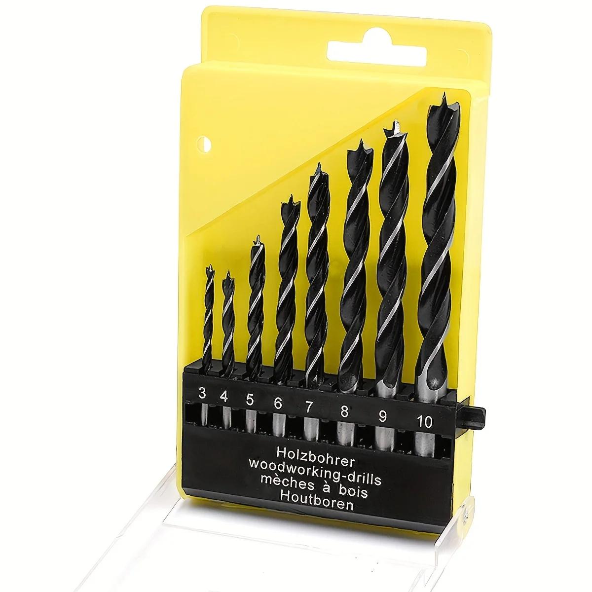 

Wood Drill Bits - 8 Pcs 3mm - 10mm Spur Point Spiral Twist Wood Metric Drill Bits Working Tool for Quick Chucks & Impact Drivers