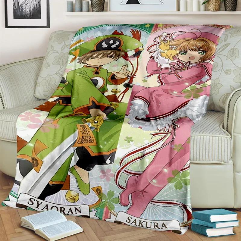 Sakura 3D Cute Card Captor Anime Cartoon Blanket,Soft Throw Blanket for Home Bedroom Bed Sofa Picnic Office Cover Blanket Kids