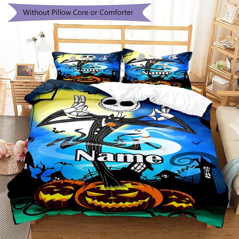 3pcs Custom Name The Nightmare Before Christmas Bedding Set Duvet Cover Closure Includes 1 Duvet Cover & 2 Pillowcases, Soft and Comfortable for All S