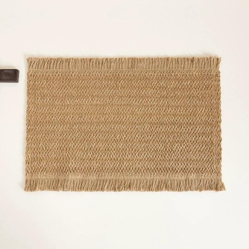 4 PCS Boho Tassel Paper Woven Braided Placemats 12x18inch Aesthetic Natural Rustic Place Mats for Dinner Party Beach Table Decor