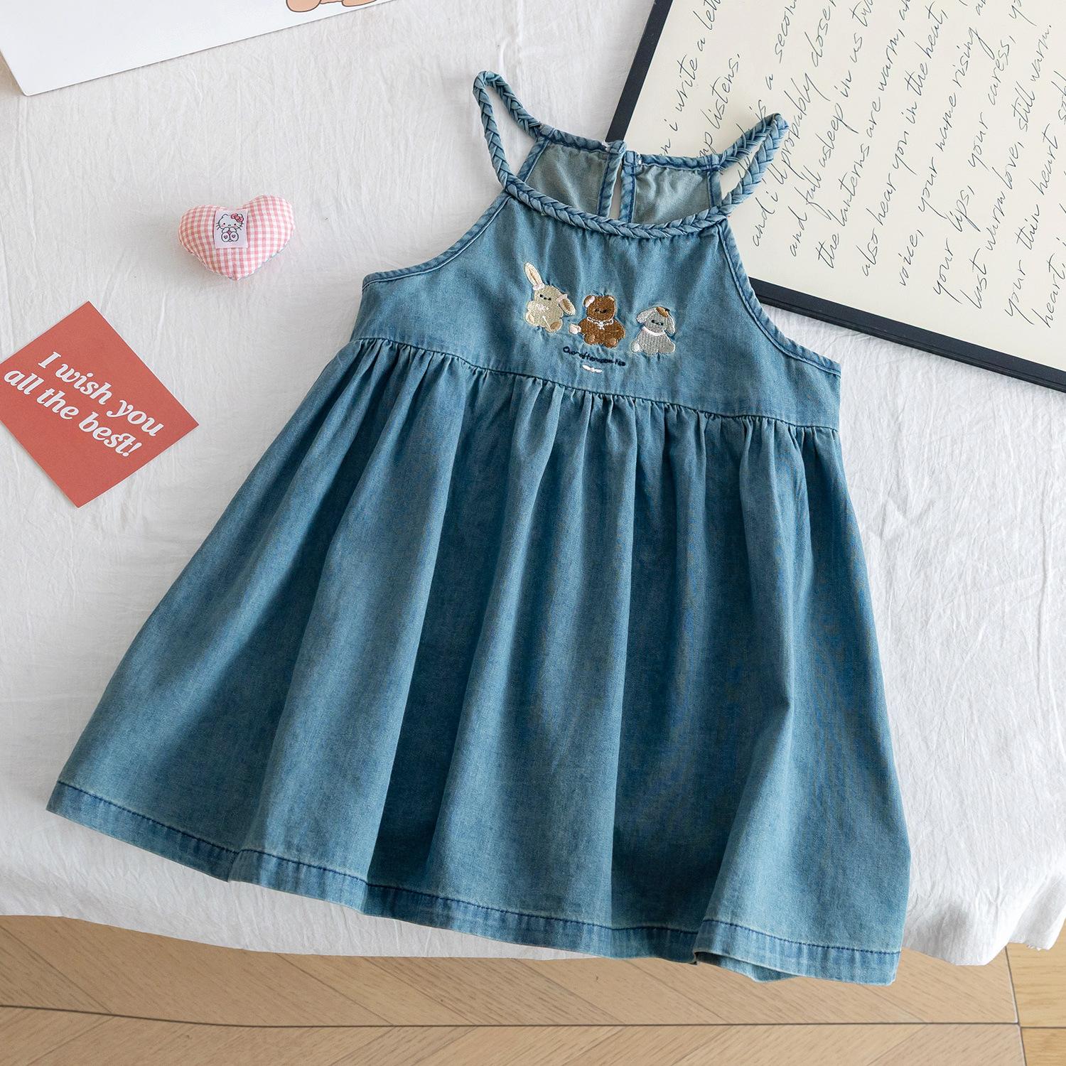 Cute Baby Girl Denim Suspender Dress Summer Thin Sleeveless Princess Vest Dress For Infants And Toddlers Stylish Outfit 90cm