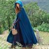 Winter Women Jacket with Hood Medieval Retro Cape Gothic Keep Warm Shawl Ankle Length Loose Cloak Thick Single-Button Closure Outdoor Poncho Pirate