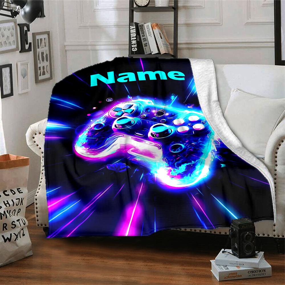 Custom Name Game Controller Theme Printed Blanket - Perfect for Couch, Bed, Travel & Outdoor Use | Machine Washable, Cozy & Durable.