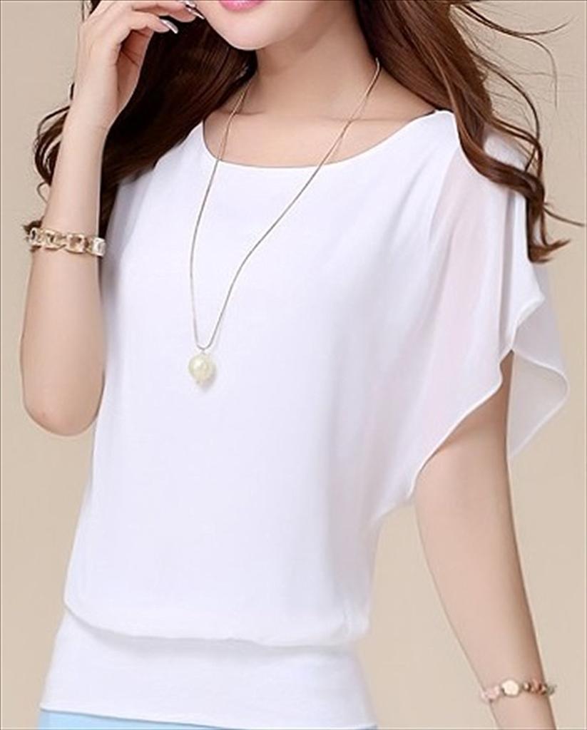 Blouse Shirt Chiffon Short Sleeve Top Cut and Sew Butterfly Flare Sleeve 7002 Tunic Blouse White Blouse Flare Sleeve 7002 [Lunar Berry] Women's (XL,