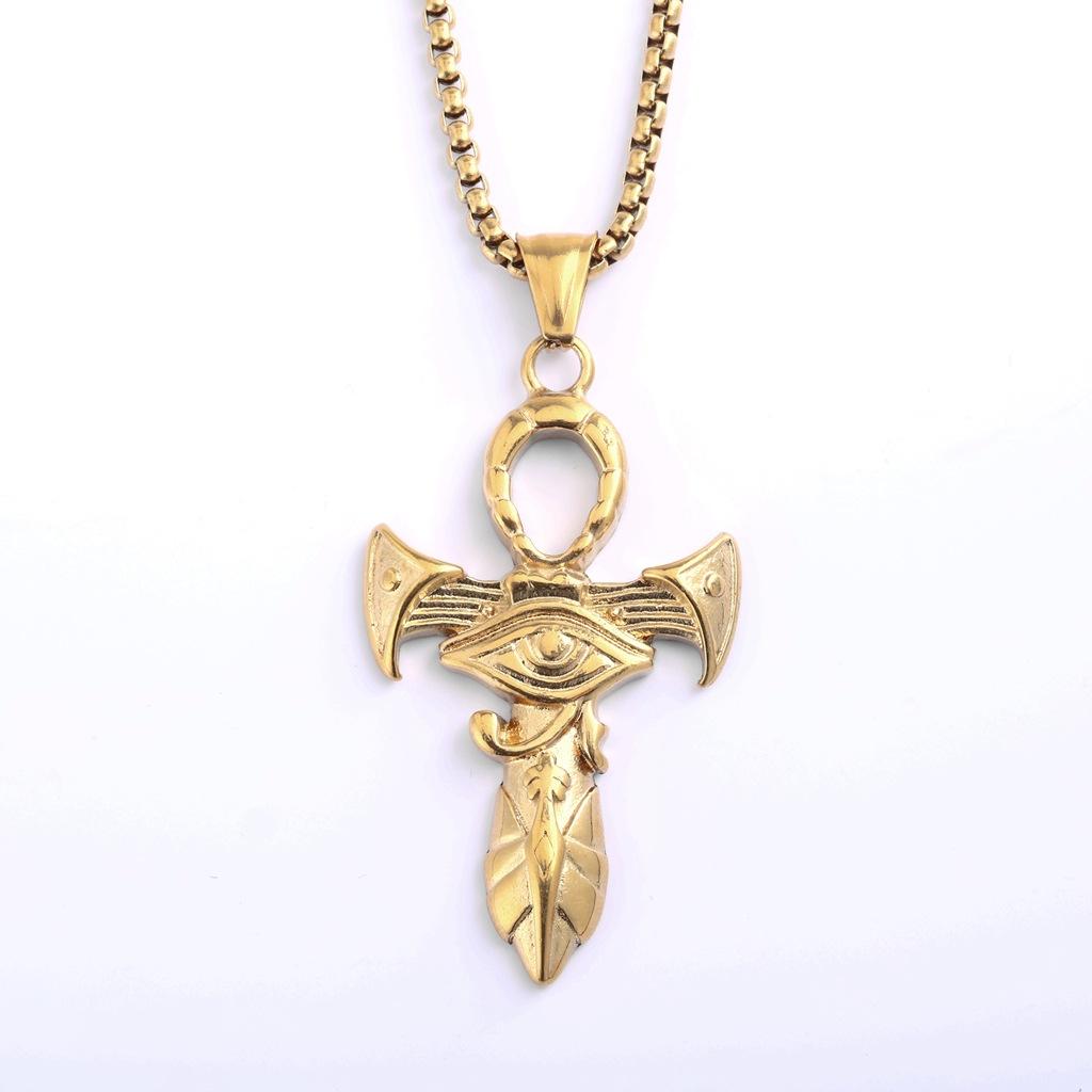 Vintage Edelstahl Ankh Kreuz Anhänger Halskette für Männer Frauen Unisex Schmuck Geschenk beige