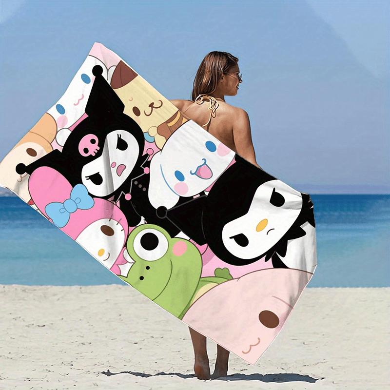 1pc Sanrio Kuromi Hello Kitty Family Print Absorbent Quick Dry Bath Sports Cape Towel for Beach Seaside Swimming Pool