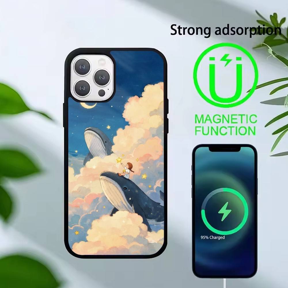 Whale Fall-Art Phone Case For iPhone 14,16,15,13,17,12,Plus,Pro,Max Magnetic For Magsafe Frosted Cover