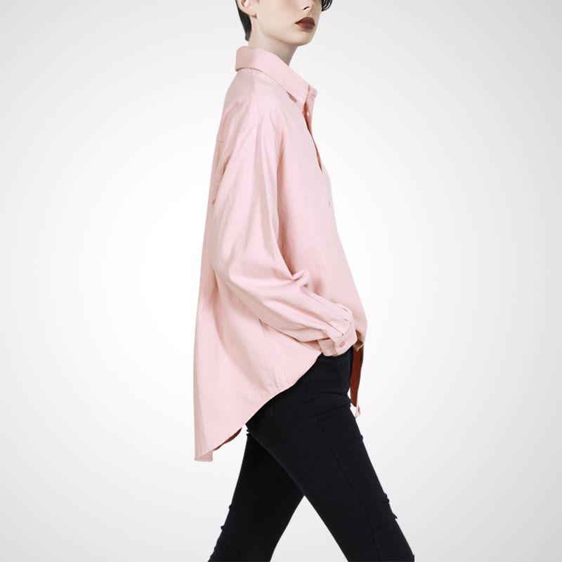 

Lazy Super Star Style Autumn Slimming Loose Trendy Shirt Naked powder 2XL