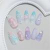 Instants Glamours 24PCS False Nail Set Featuring 3D Seashells Rhinestones Artwork Gradient Holographics Finish Reusable Press On Nail Multi Sizes