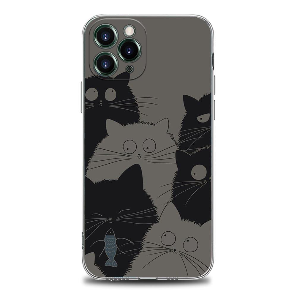 Funny Cute Cat Line Art Clear Phone Case for Apple iPhone 14 11 12 13 Pro Max 7 8 SE XR XS X Max 6 6s Plus Soft Silicone Cover