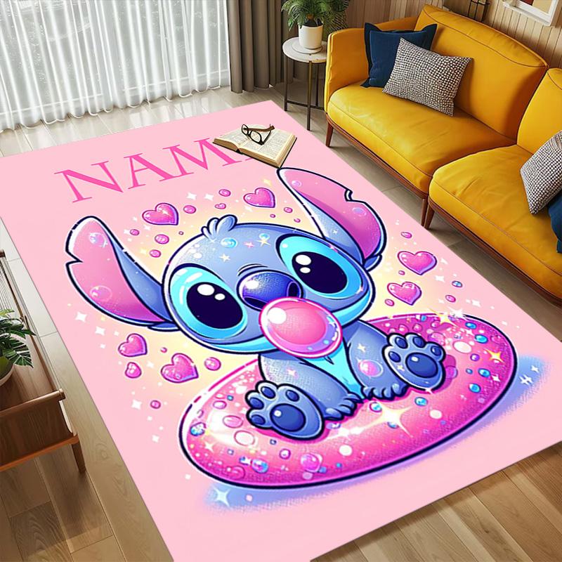 Personalized Name Halloween Stitch Living Room Non-Slip Area Rug Soft Carpet for Bedroom Kids Playroom Sofa Office Home Decor Doormat