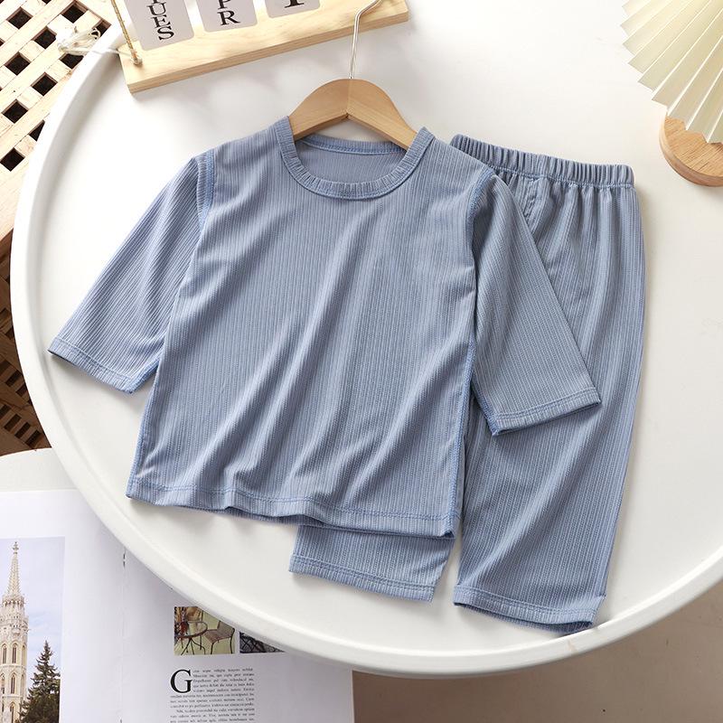 New Summer Kids' Solid Color 7-Sleeve Pajama Set