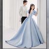 Indoor Long Trailing New Body Main Picture Dress Couple Dress Korean Version Blue Short-sleeved Lawn