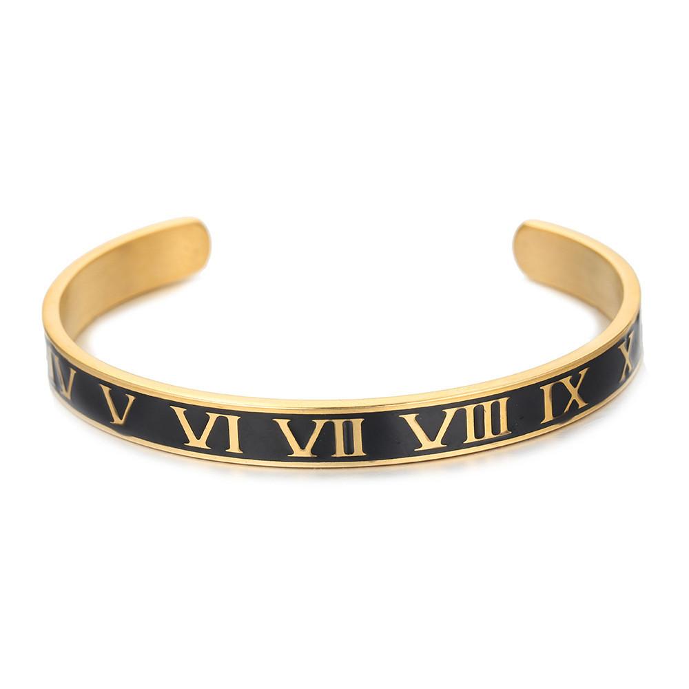 Bracciale a manetta unisex in acciaio al titanio con numeri romani e finitura galvanizzata per moda, regalo per uomo donna