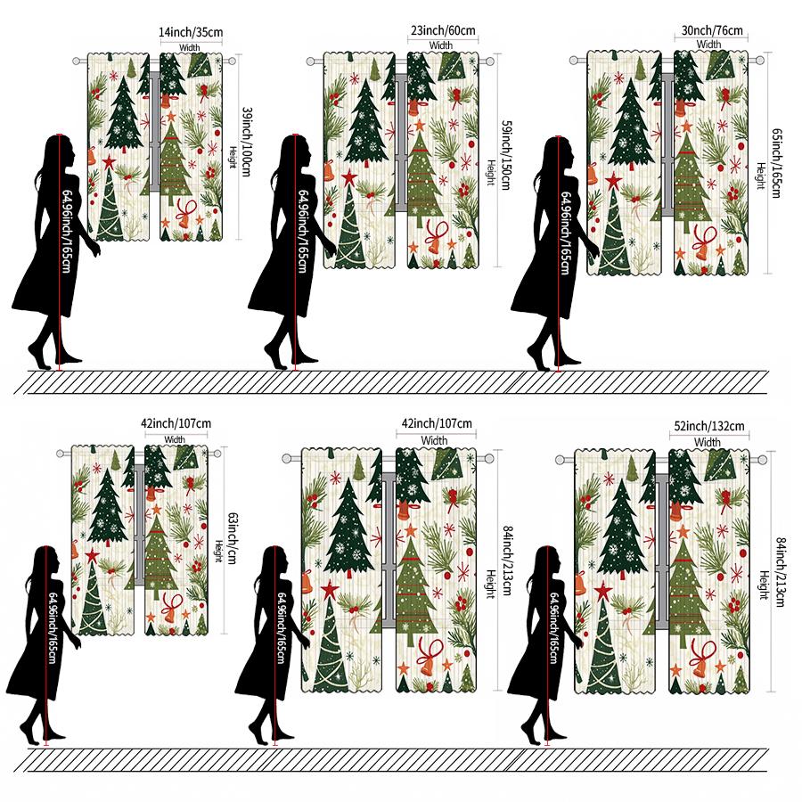 Cartoon Christmas Tree Printed Curtains Pole Bag Decorations Daily Home Room Curtain Polyester