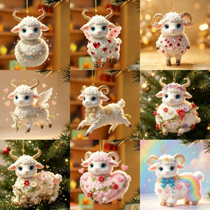 2D Flat Goat Car Rearview Mirror Hanging Ornament Acrylic Pendant Christmas Tree Decoration Bag Charms