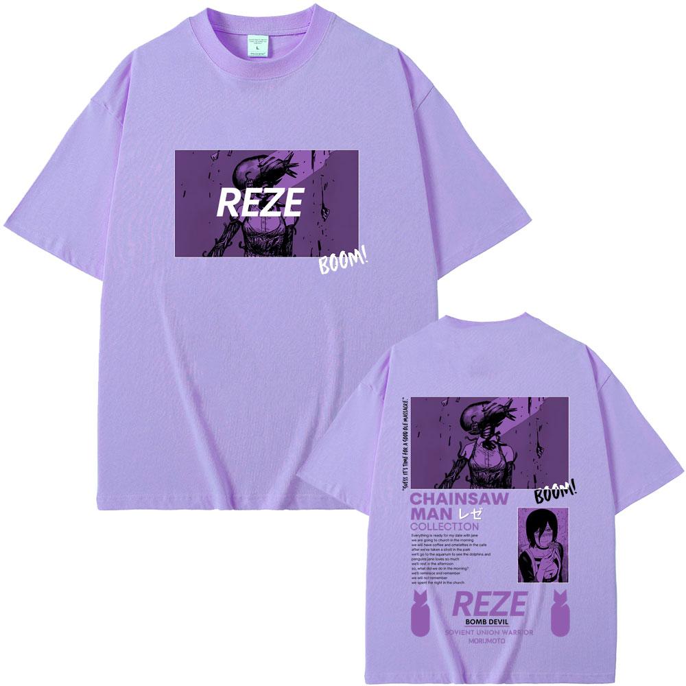 Anime Chainsaw Man Reze Grafik T-Shirts Sommer Herren Damen Weiche Baumwolle Rundhals-T-Shirt Männliche Cartoon-Liebhaber Übergroß Streetwear