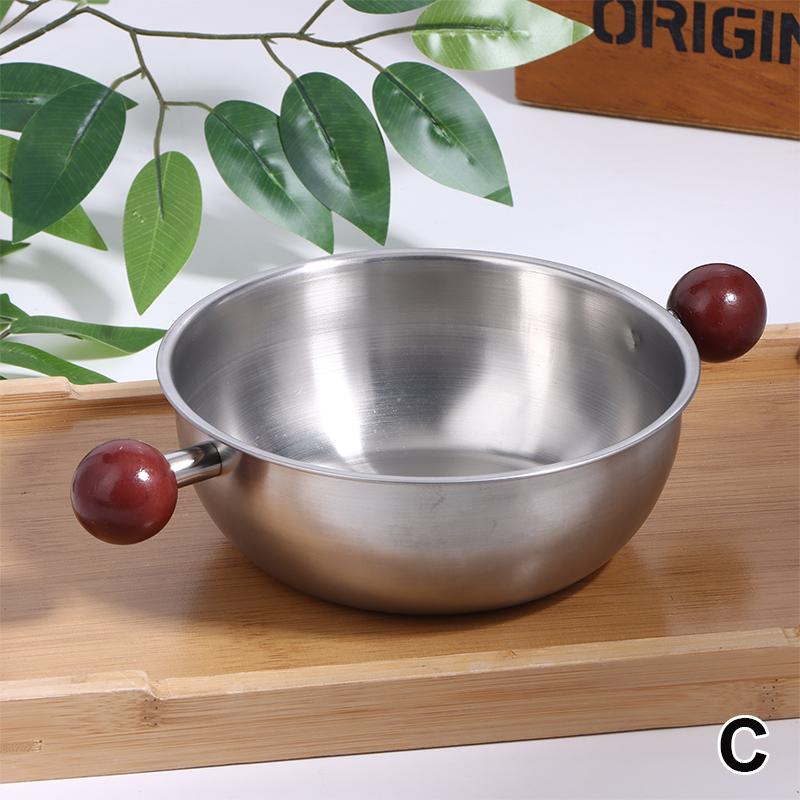 

Single-Person Heat-Resistant Stainless Steel Pot Wood Handle Kitchen Cooking Bowl For Fruit Salad Yogurt Breakfast