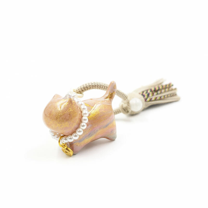 Ceramic Marble Cat Keychain (Beige) G