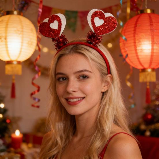 Opaska na Walentynki dla Kobiet Brokatowe Serce Miłości Dodatek do Włosów na Walentynki Ślub Urodziny Artykuły na Imprezę