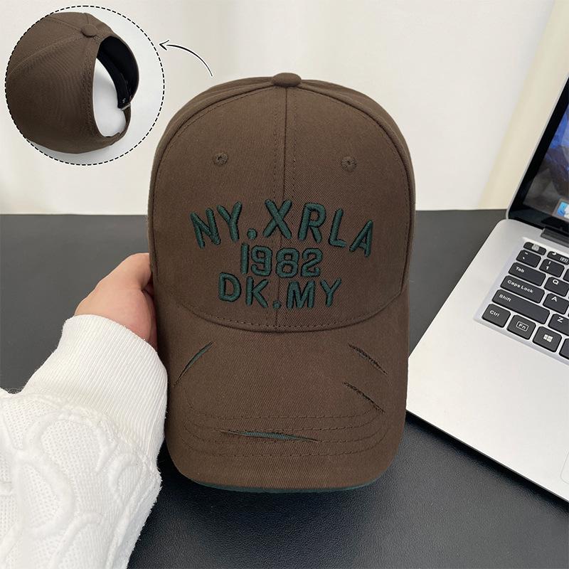 Empty Top Embroidered Letters Trendy Baseball Cap Men's Big Head Circumference Visor Hole Hard Top Versatile Cap Women