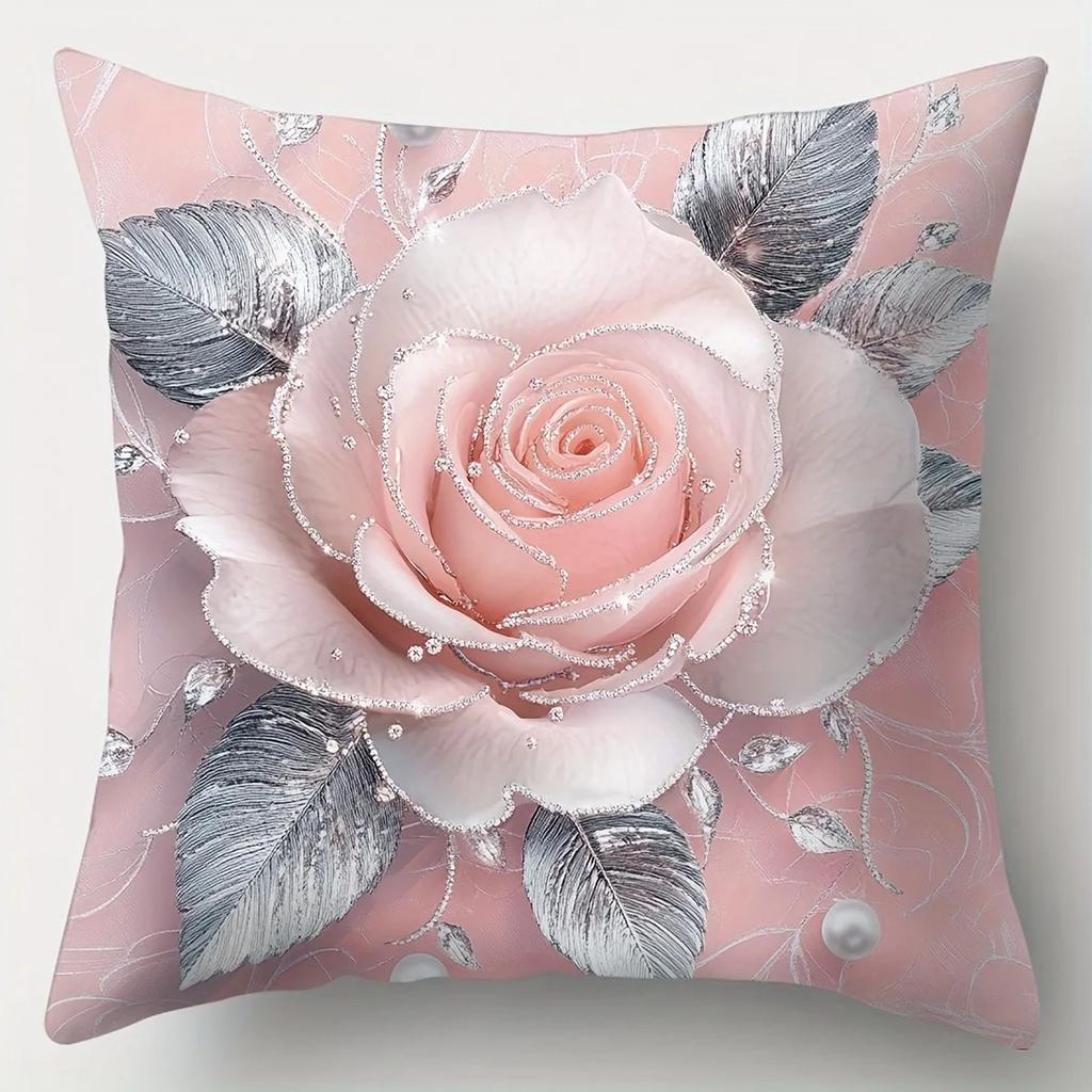 Home Decor Pink Roses & Butterflies Pillow Covers Pattern Cushion Cover Suitable For Sofa Bedroom Car Pillow Cover