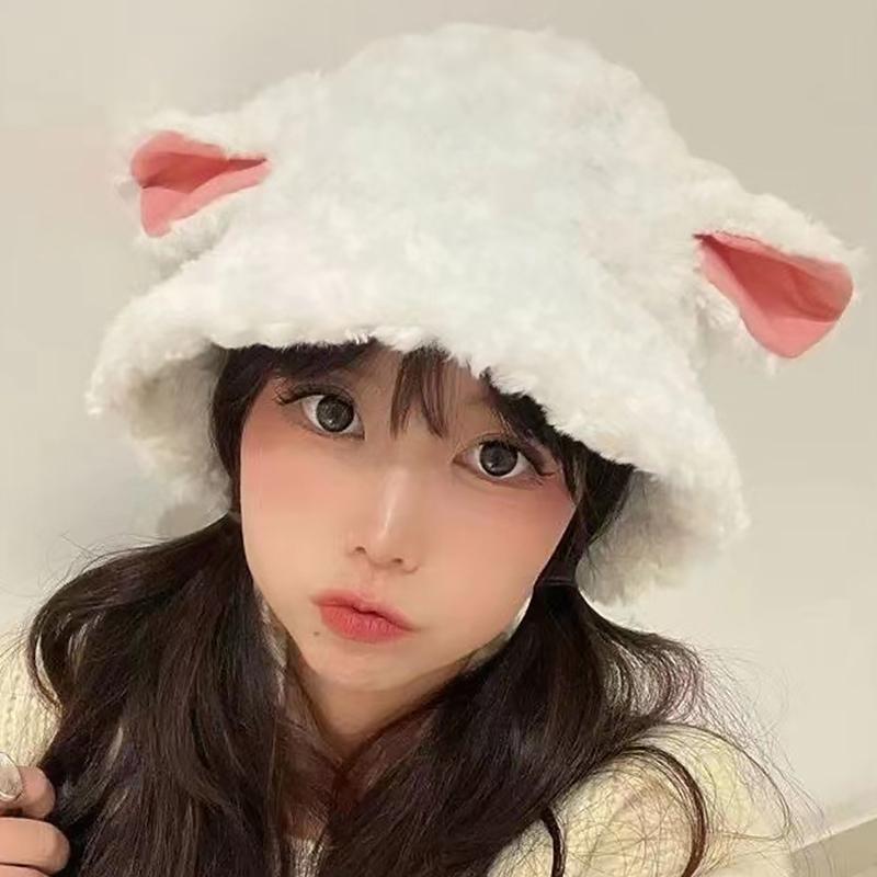 Women'S Lamb Ear Hat Cute Multi-Functional Fisherman Hat Autumn Winter Cap