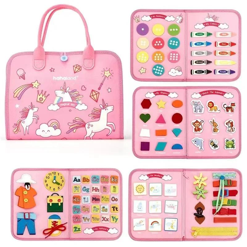 Kids Montessori Suitcase Toys Educational Learning Buckle Training Essential Baby Busy Board Sensory Intelligence Developing