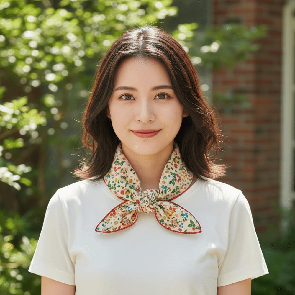 Elegant Cashew Small Square Scarf Cherry Floral Printed Silk Scarf Scarf Hair Band Flower Square Handkerchief Beach