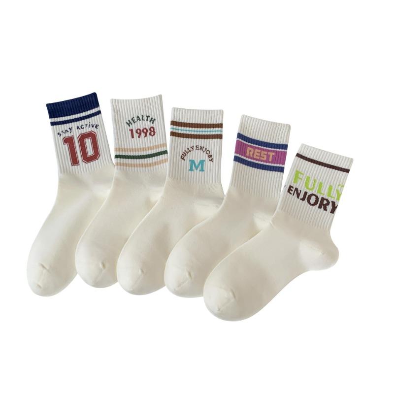 Female Spring and Autumn Tide Is Boneless All Match Movement White Tube Socks