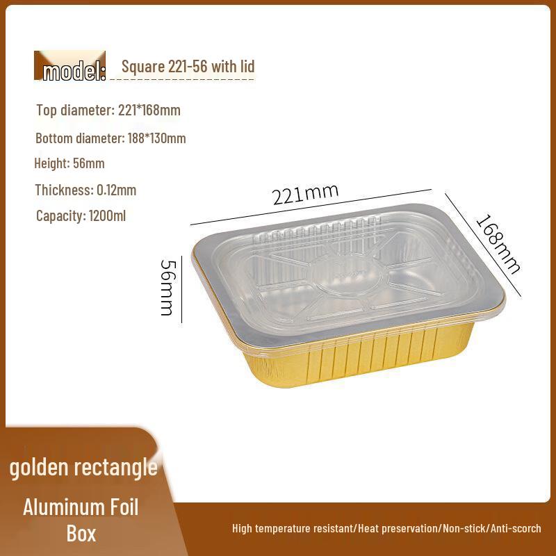 Min Nai Gold Rectangular Aluminum Foil Takeaway Containers